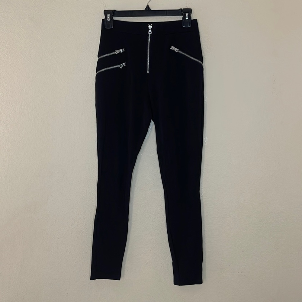 NBD Revolve Black High Rise Zip Front Stretch Leggings Sz Small
